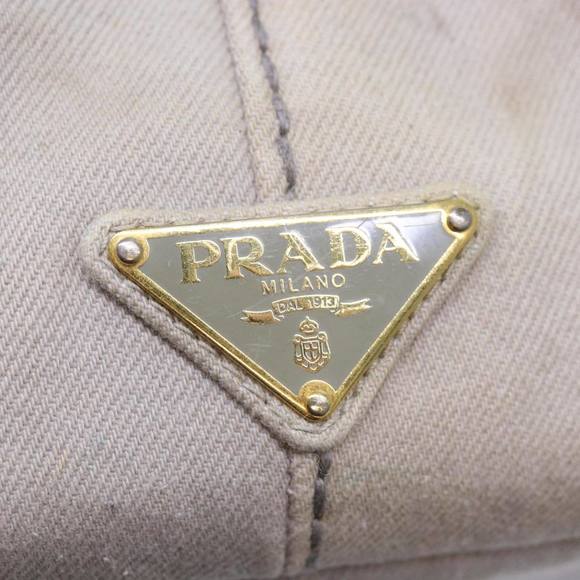 PRADA Canapa MM Hand Bag Canvas Gray Gold Auth 87230 - Picture 14 of 16